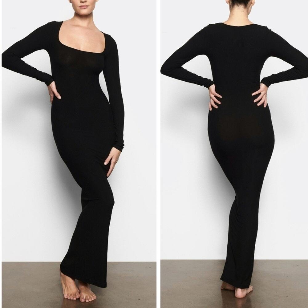 Skims Black Soft Lounge Ribbed Stretch Maxi Dress Size Small